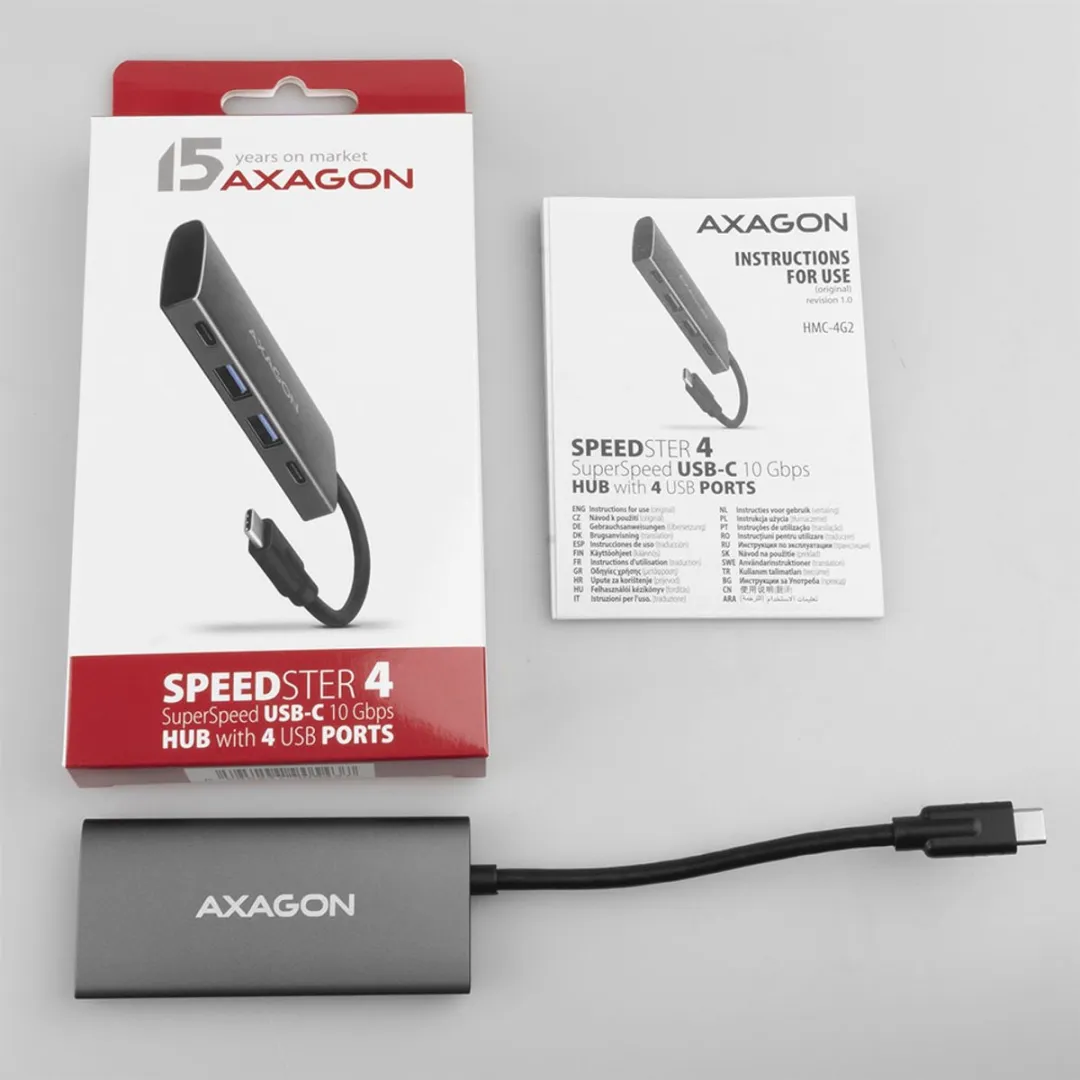 Axagon HMC-4G2 USB 3.2 Gen 2 Hub - 4 Poorten - Grijs