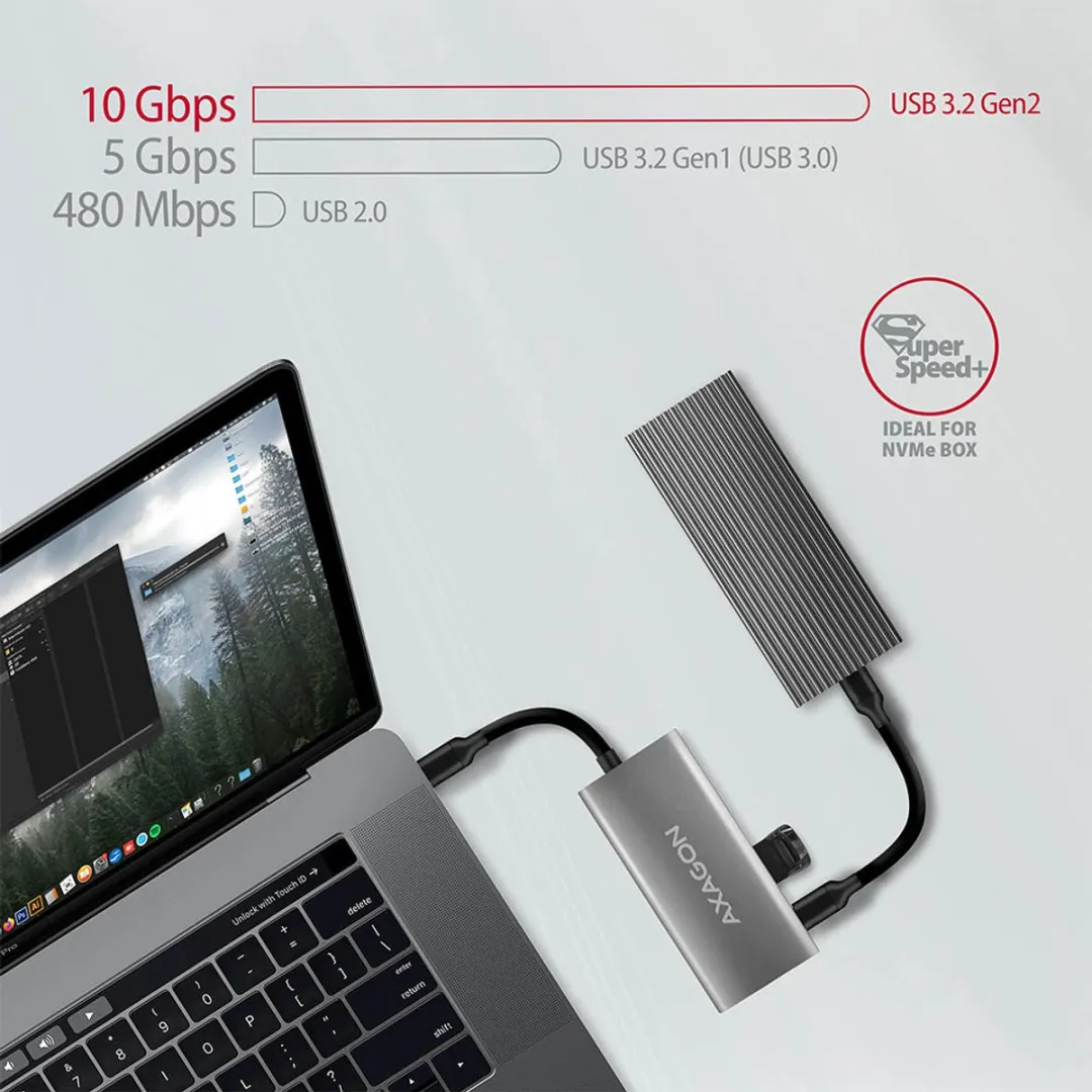 Axagon HMC-4G2 USB 3.2 Gen 2 Hub - 4 Poorten - Grijs