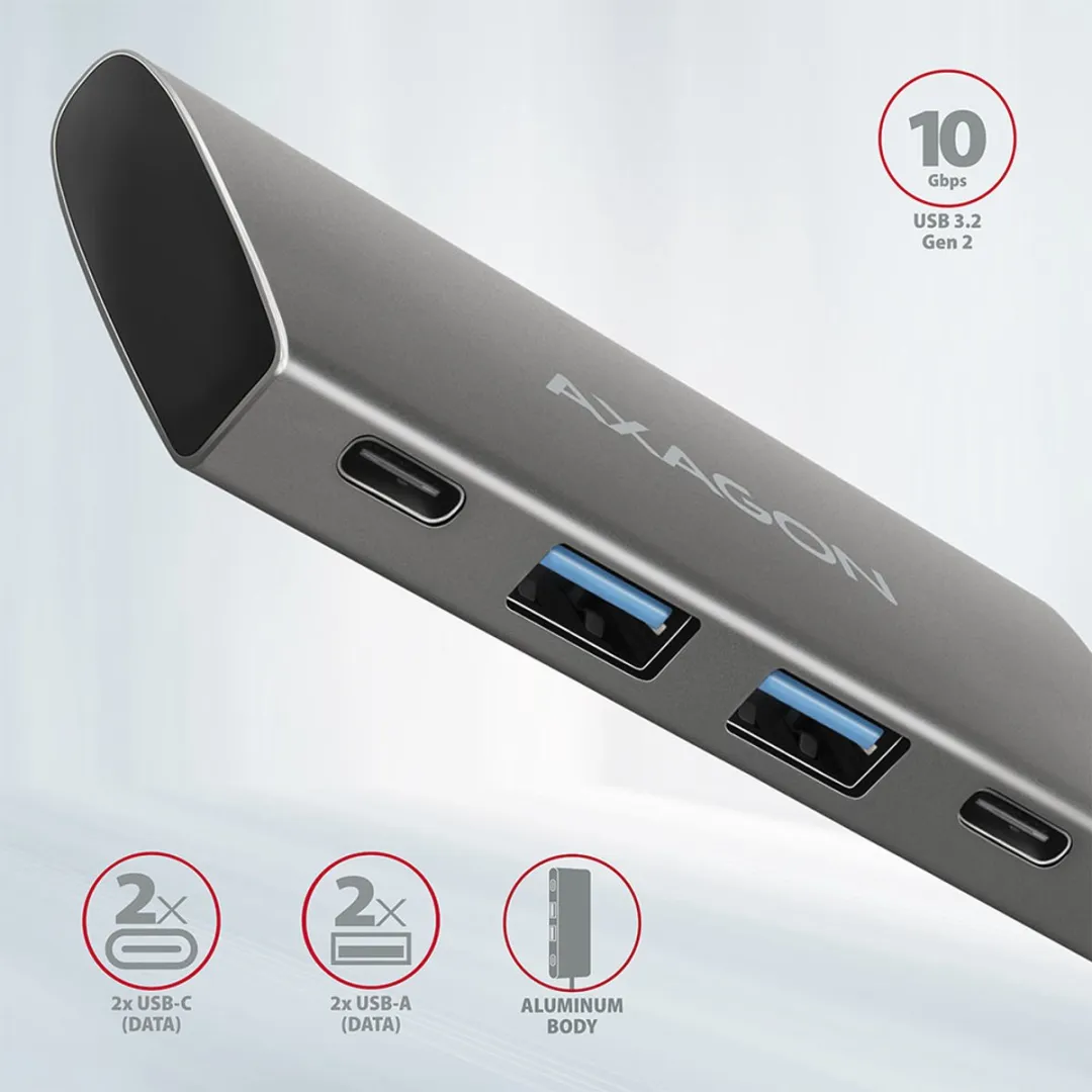 Axagon HMC-4G2 USB 3.2 Gen 2 Hub - 4 Poorten - Grijs - afbeelding 6 van 6
