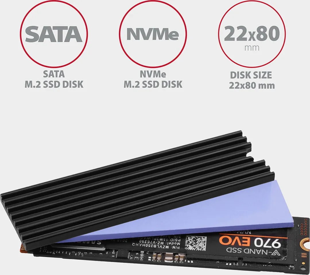 Axagon CLR-M2L3 M.2 SSD Koeler - 80mm - Zwart