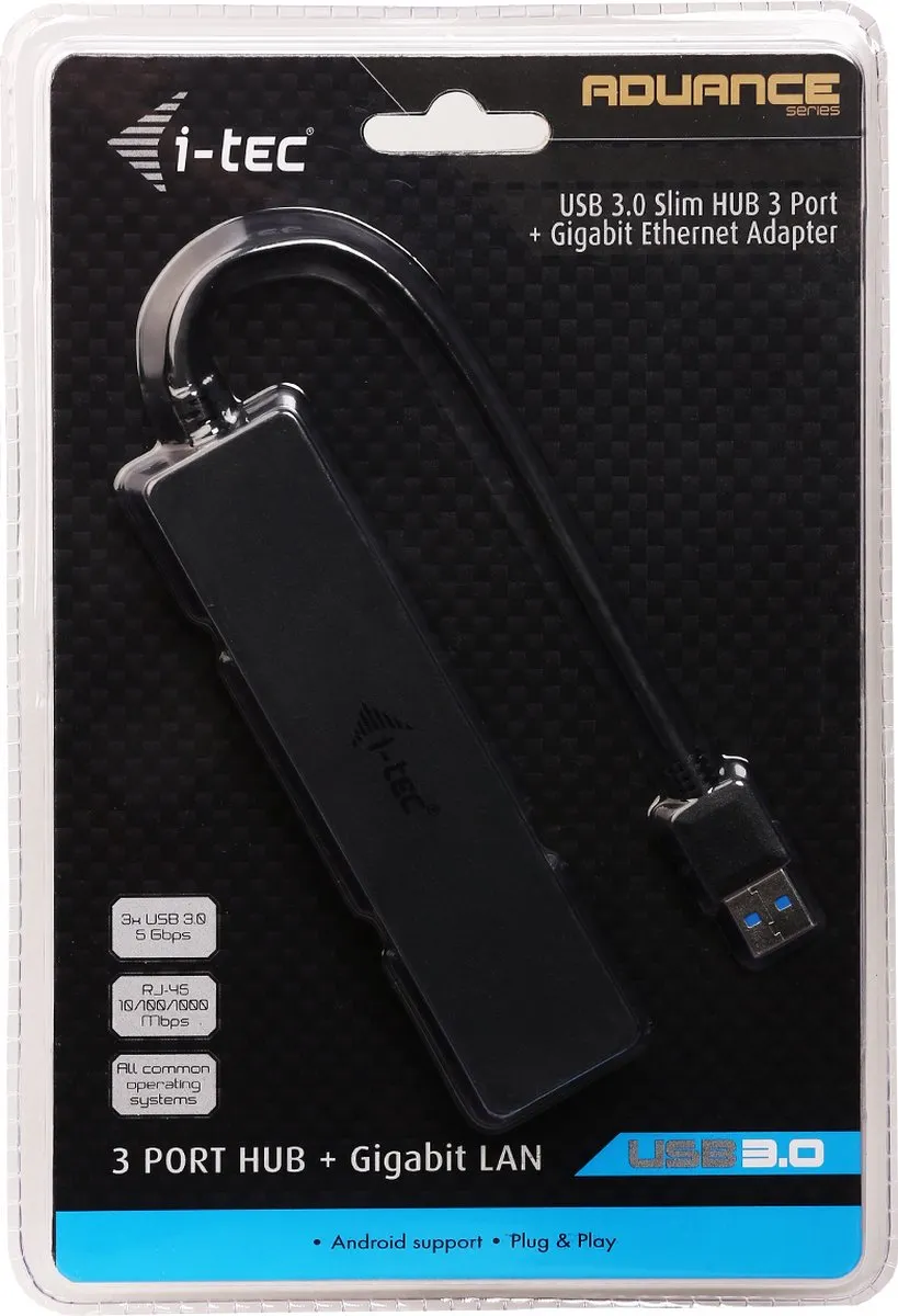 I-tec U3GL3SLIM USB 3.2 Gen 1 Netwerkadapter - 3 Poorten + Gigabit Ethernet