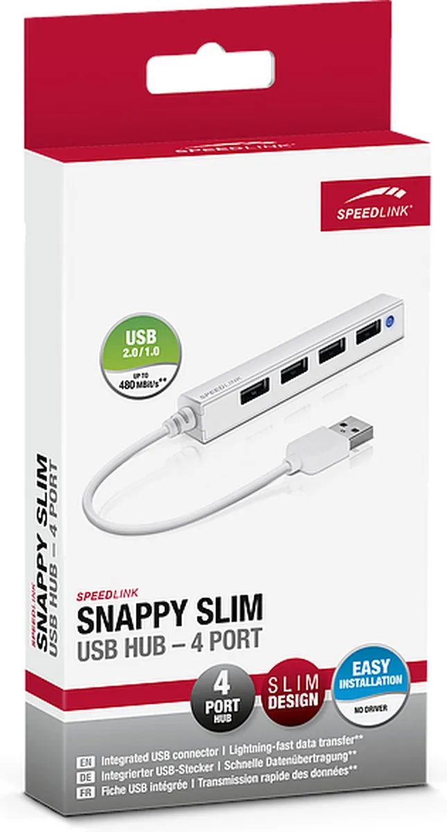 Speedlink Snappy Slim SL-140000-WE USB Hub 4x USB 2.0 - Wit
