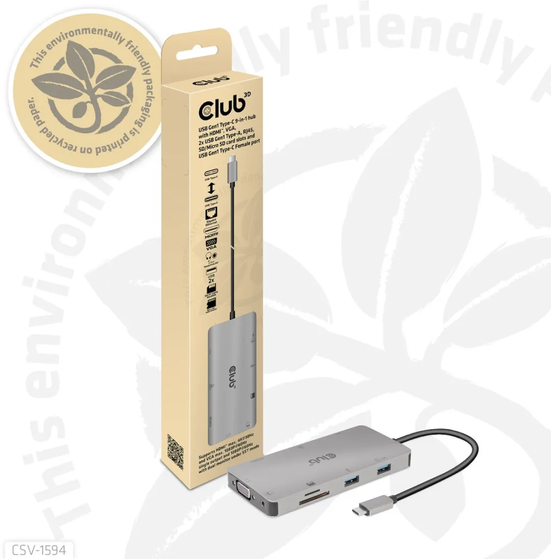 Club3D CSV-1594 USB-C 9-in-1 Hub - Zilver
