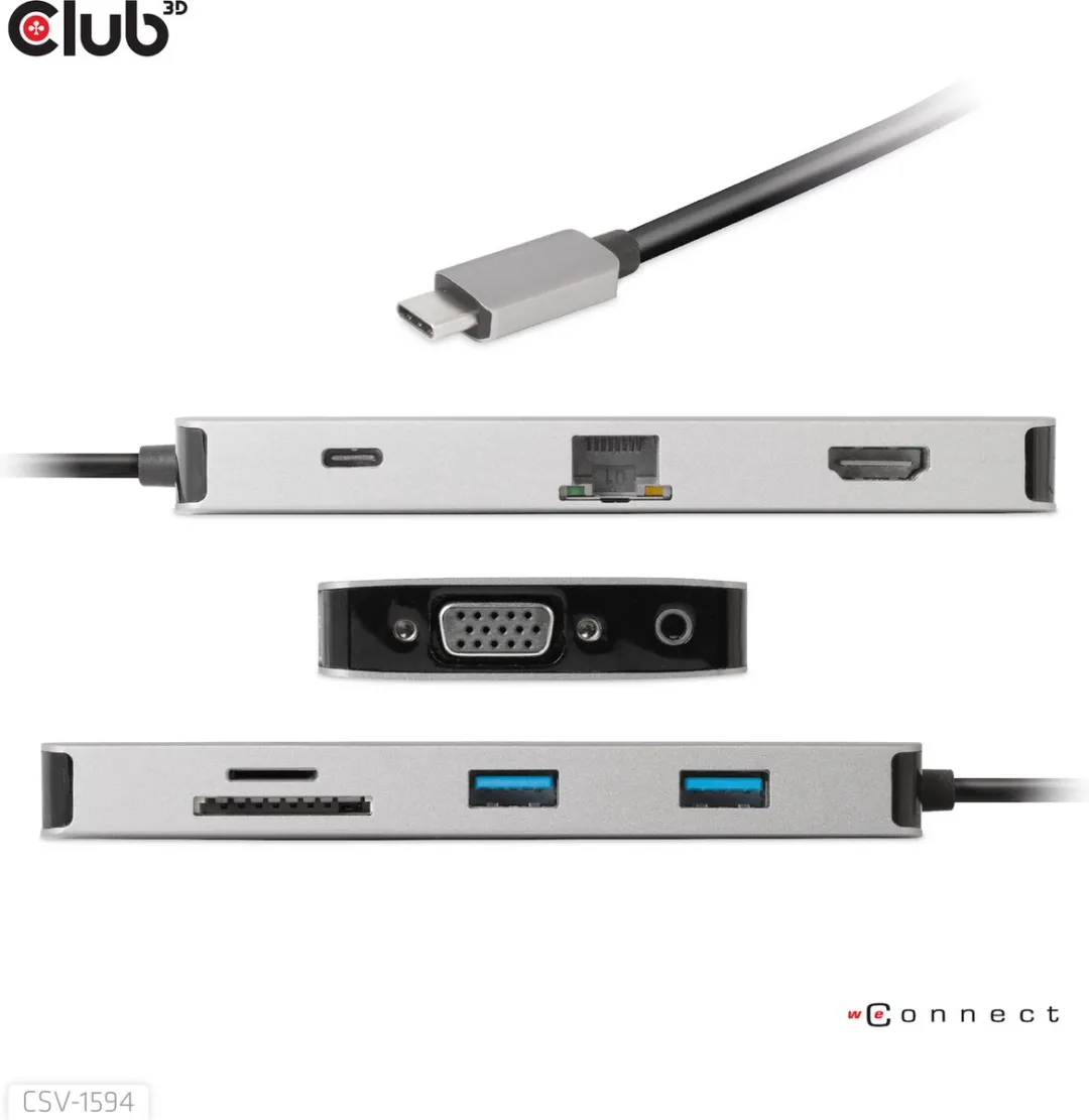 Club3D CSV-1594 USB-C 9-in-1 Hub - Zilver