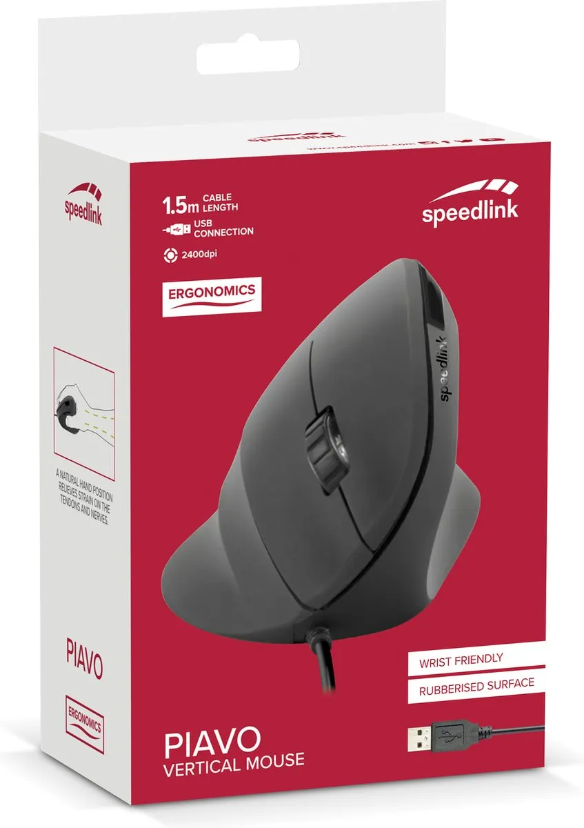 Speedlink PIAVO - Verticale Muis - Ergonomisch - Rechtshandig - Zwart
