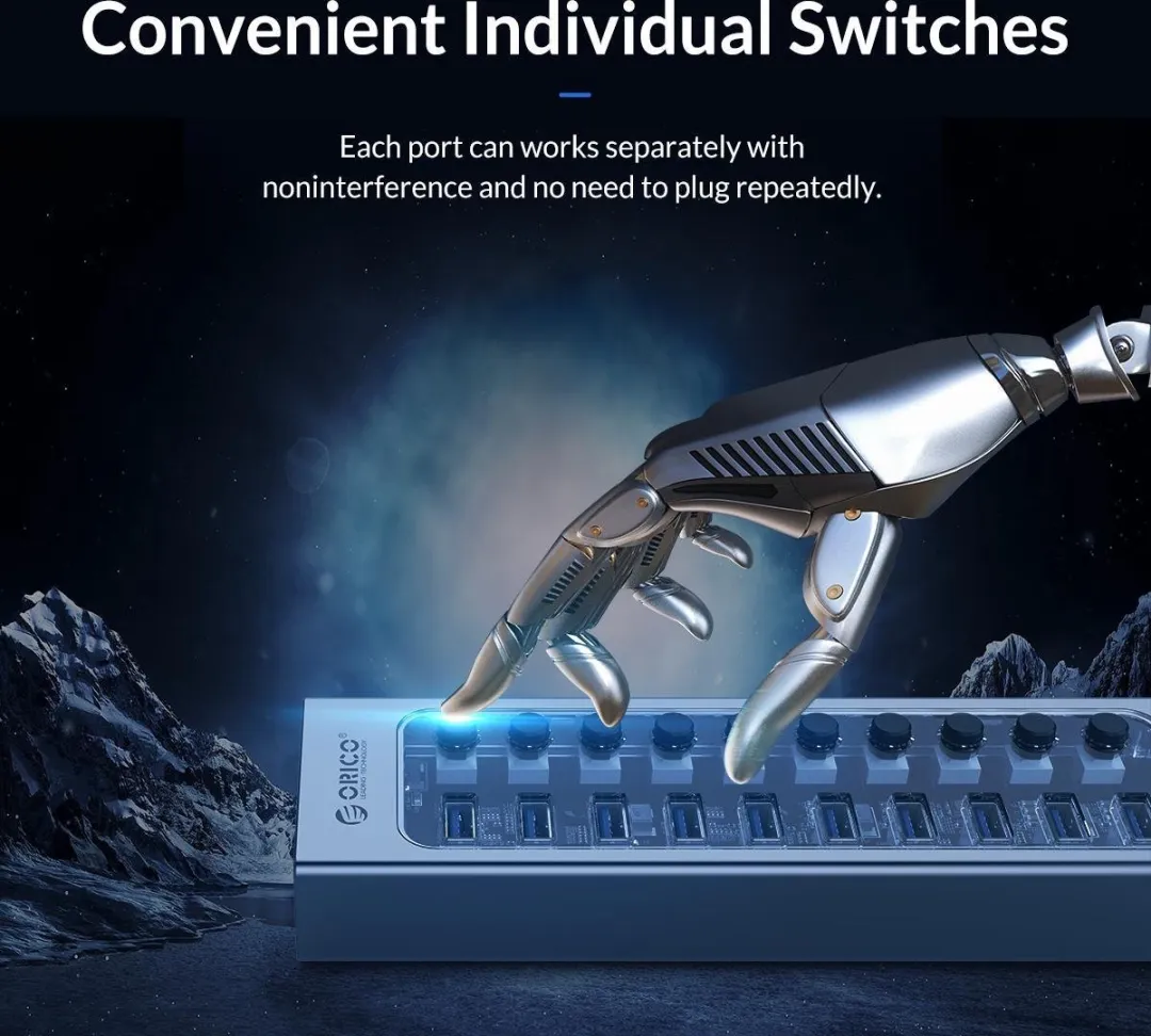 ORICO ORI-AT2U3-13AB-GY USB 3.0 Hub 13 Poorten - 60W - Grijs