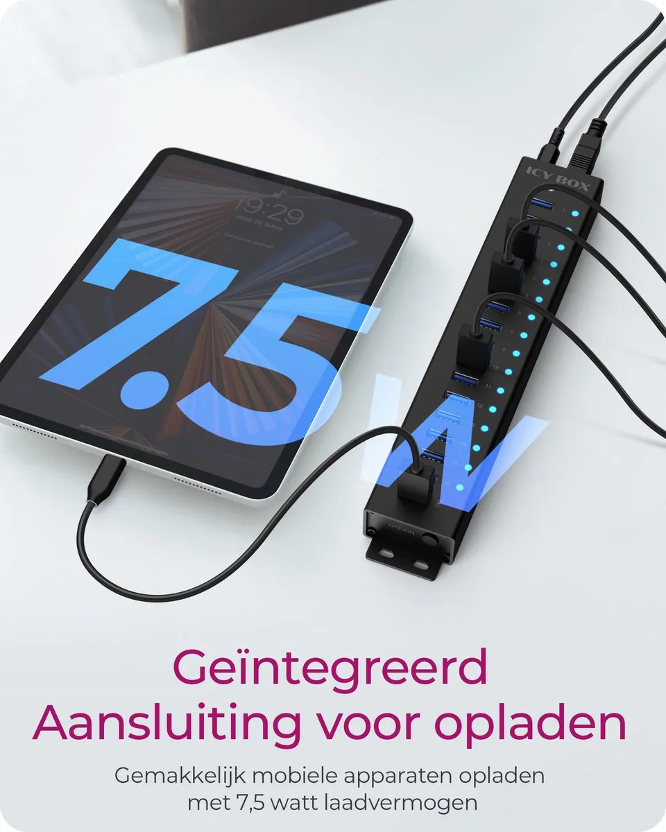 Icy Box IB-HUB1717-U3 USB-Hub 16 Poorten - Zwart - afbeelding 3 van 6