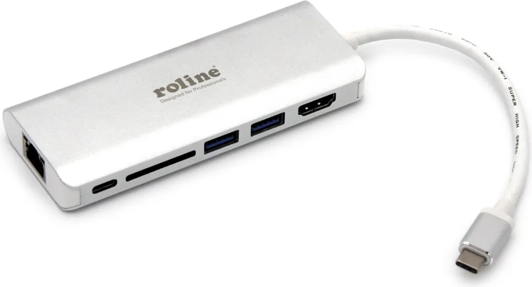Roline 12.02.1037 Dockingstation USB-C - 4K HDMI, USB 3.0, SD/MicroSD, Gigabit Ethernet - Zilver - afbeelding 4 van 6