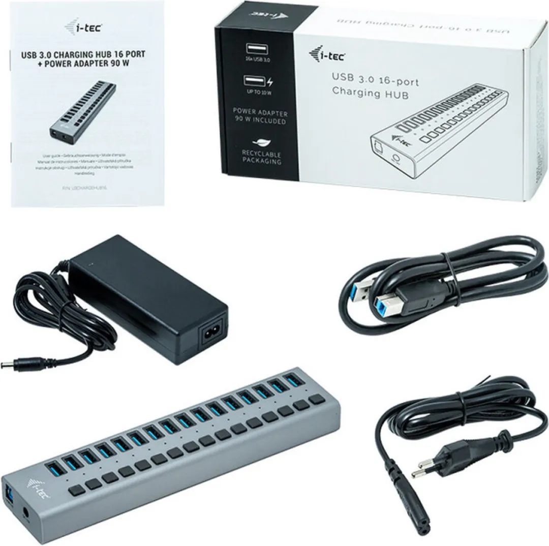 I-tec USB Oplader 16 Poorten 90W U3CHARGEHUB16 - Zwart - afbeelding 6 van 6