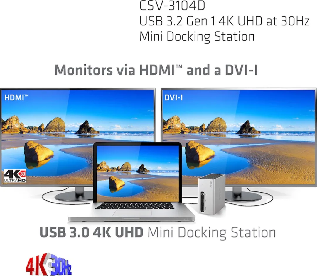 Club3D CSV-3104D USB-A Mini Docking Station 4K 30Hz - Tweekleurig - afbeelding 6 van 6