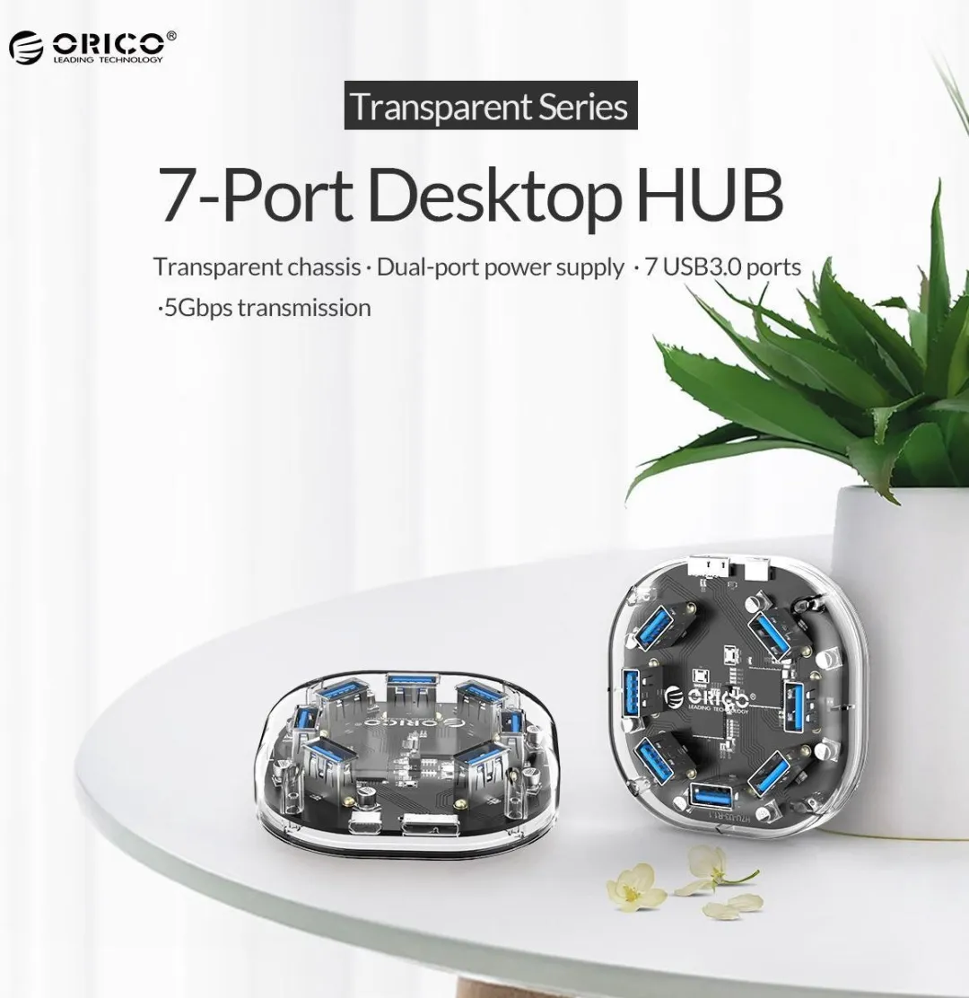 ORICO ORI-H7U-U3 USB 3.0 Hub - 7 Poorten Transparant - afbeelding 6 van 6