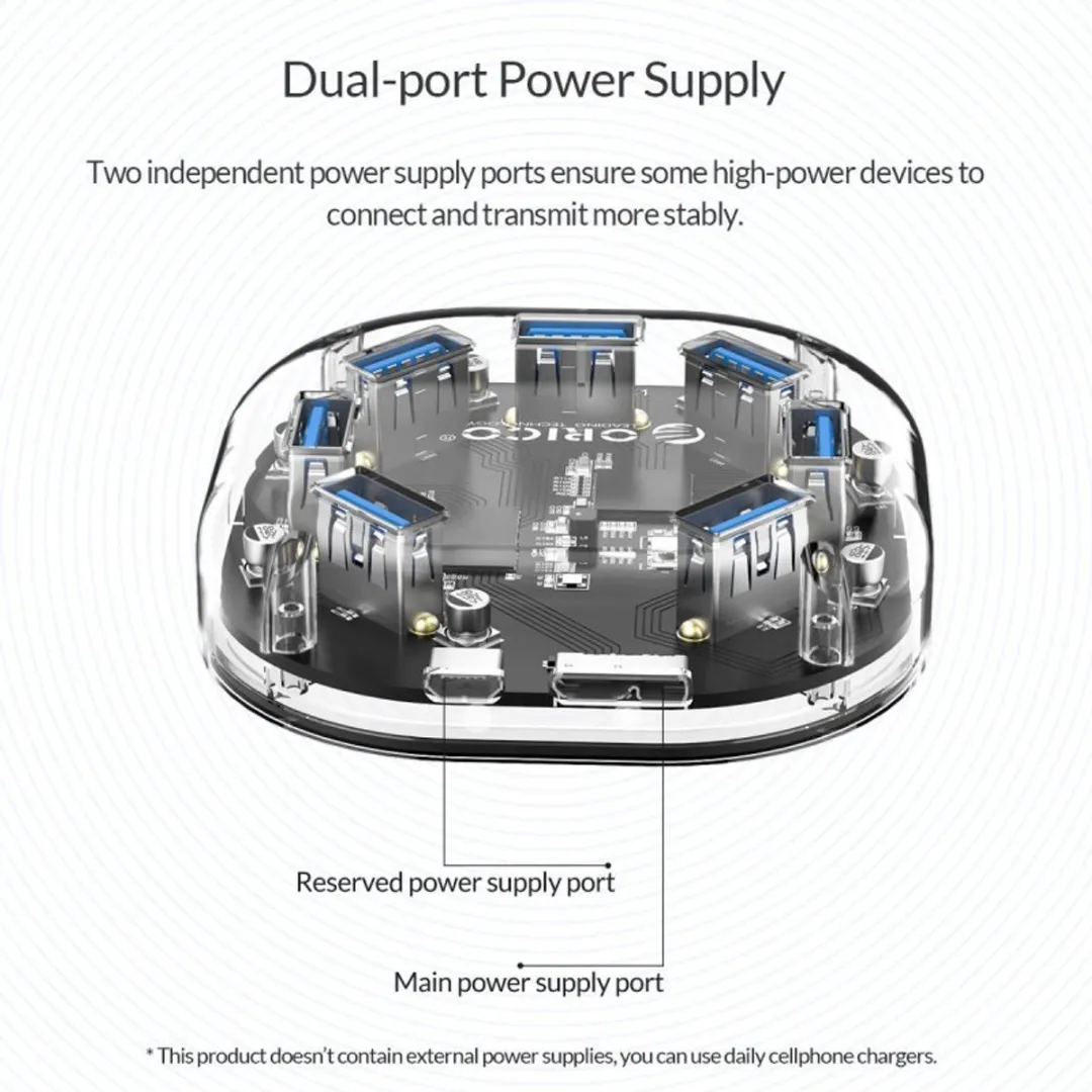 ORICO ORI-H7U-U3 USB 3.0 Hub - 7 Poorten Transparant