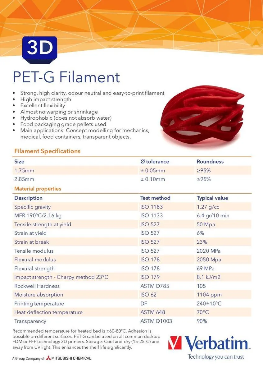 Verbatim 55061 PET-G 3D Printerfilament 2.85mm - 1Kg Rood
