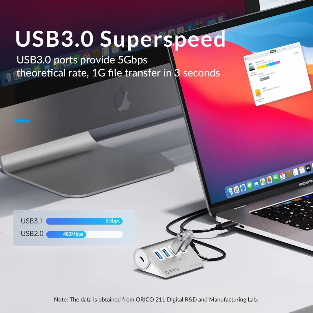 ORICO M3U4-G2-05-SV USB Hub 4-Poort 10Gbps - Zilver