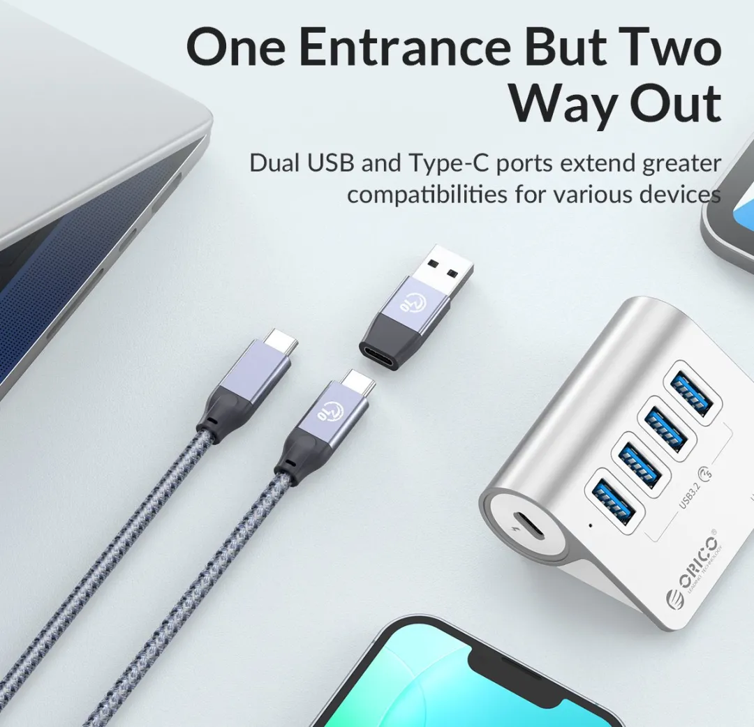 ORICO M3U4-G2-05-SV USB Hub 4-Poort 10Gbps - Zilver - afbeelding 6 van 6