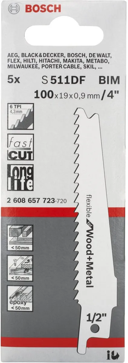 Bosch Reciprozaagblad S 511 DF - Hout & Metaal - 5 Stuks - afbeelding 6 van 6