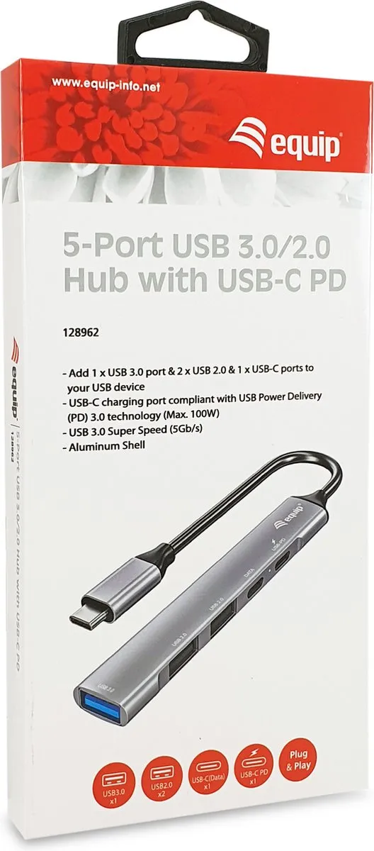 Equip 128962 Interface Hub USB-C 3.2 Gen 1 - 4 Poorten - Zilver