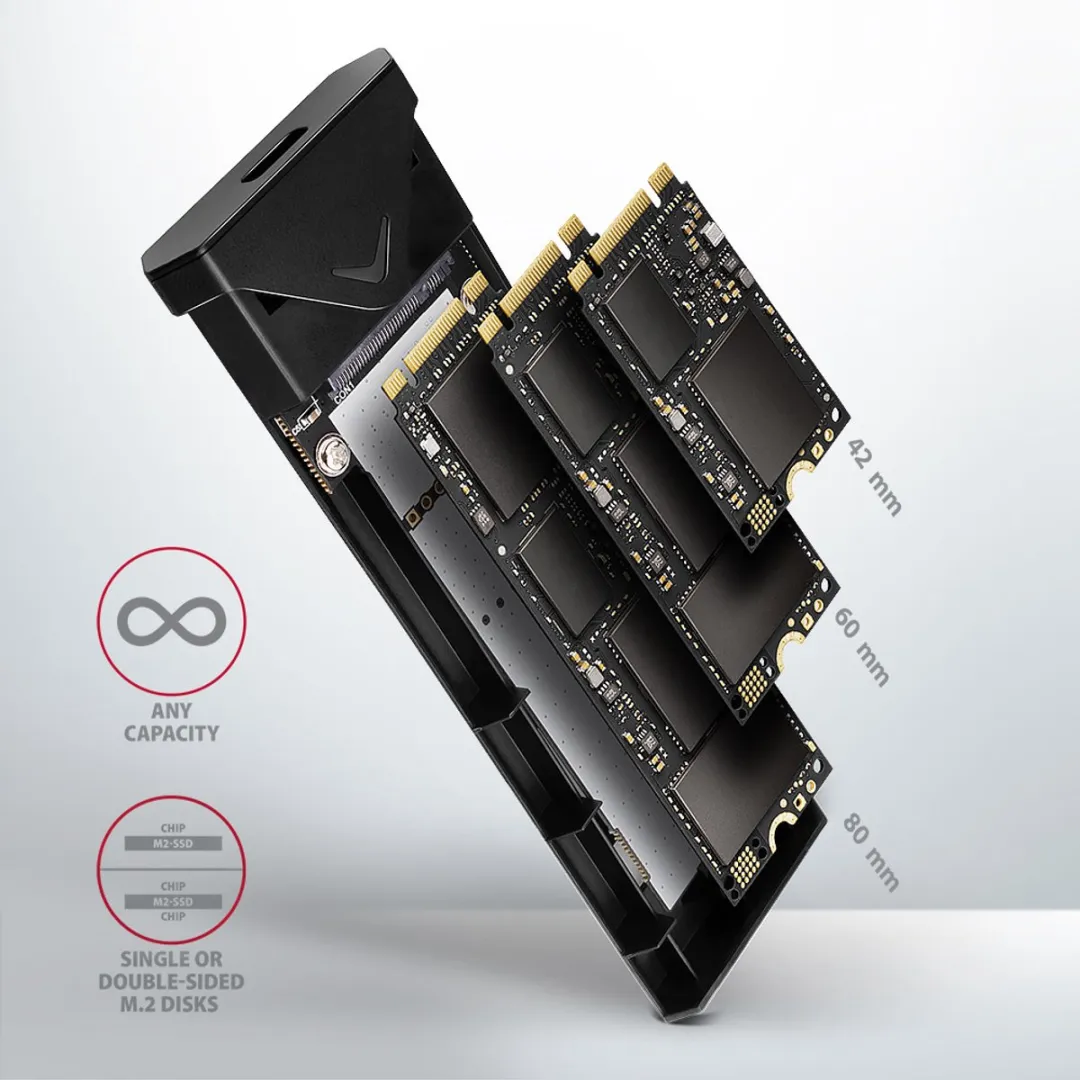 Axagon EEM2-UB2 USB-C M.2 NVMe SSD Box - Zwart - afbeelding 4 van 6