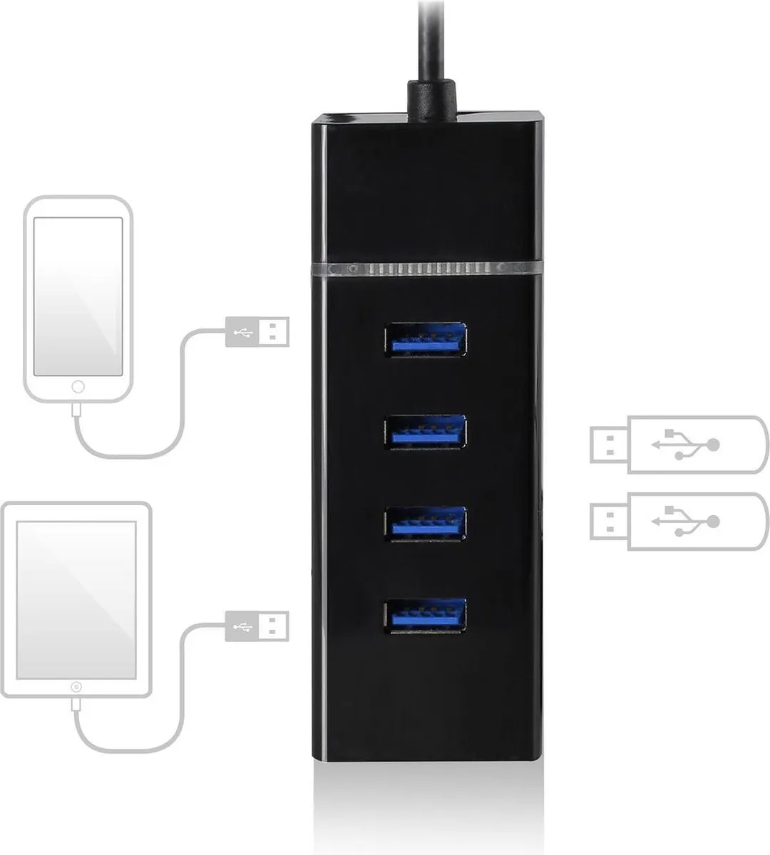 Ewent EW1137 4-Poorts USB 3.1 Hub - Zwart - afbeelding 3 van 5