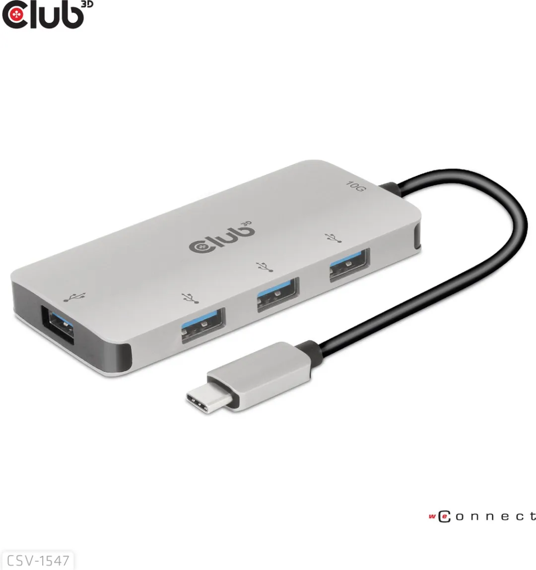 Club3D CSV-1547 USB-C Hub 4x USB-A 10Gbps - Zwart/Zilver