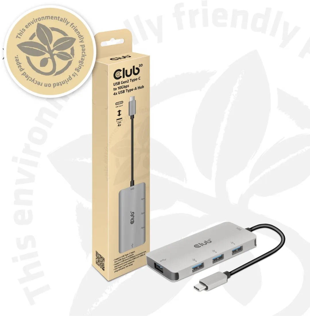 Club3D CSV-1547 USB-C Hub 4x USB-A 10Gbps - Zwart/Zilver - afbeelding 6 van 6