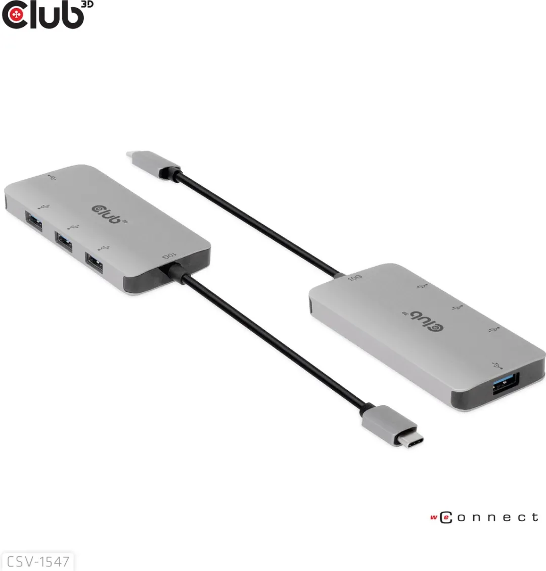 Club3D CSV-1547 USB-C Hub 4x USB-A 10Gbps - Zwart/Zilver