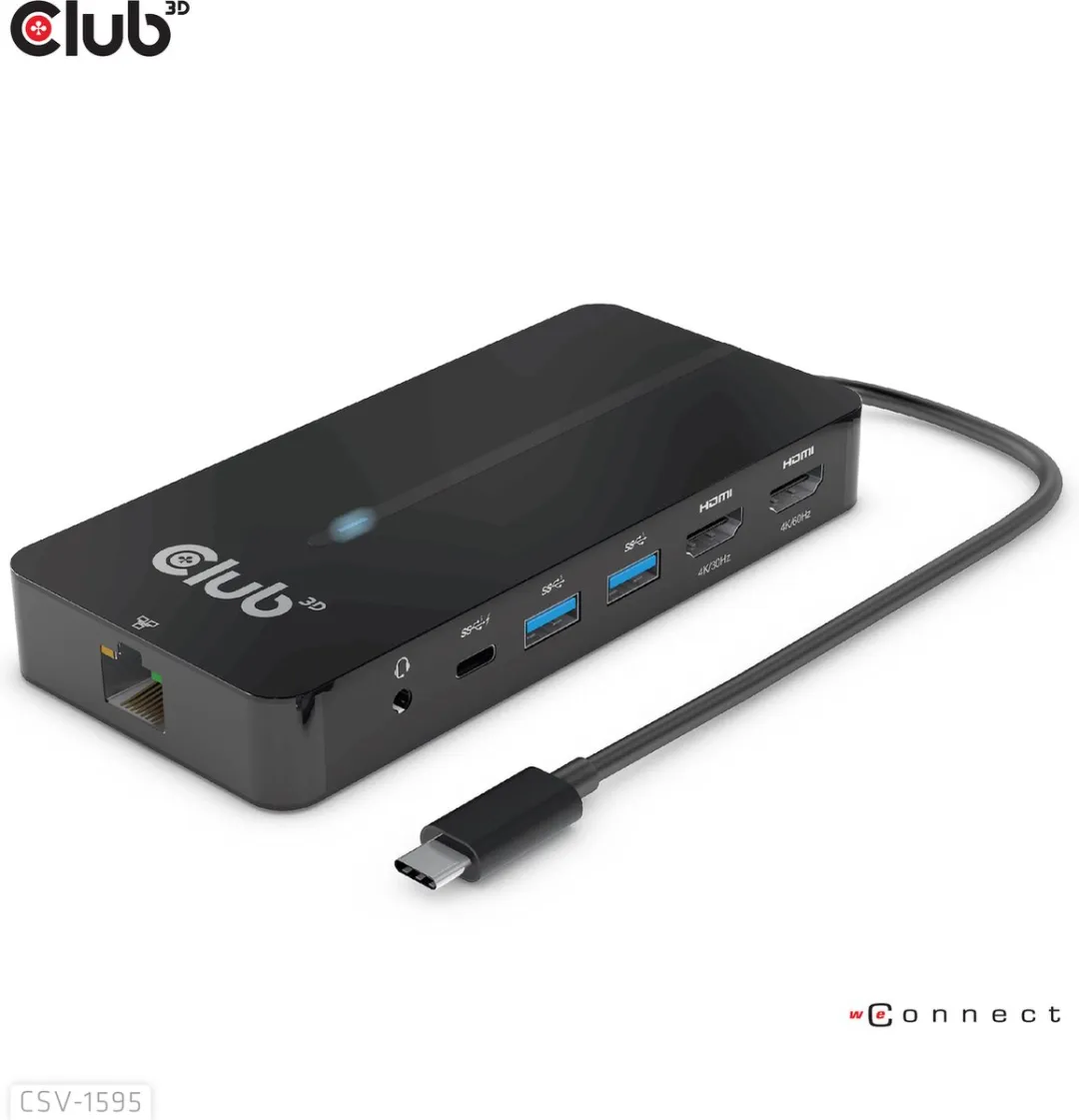 Club3D CSV-1595 USB-C 7-in-1 Hub - 2x HDMI, 2x USB-A, RJ45, Audio - 100W - Zwart