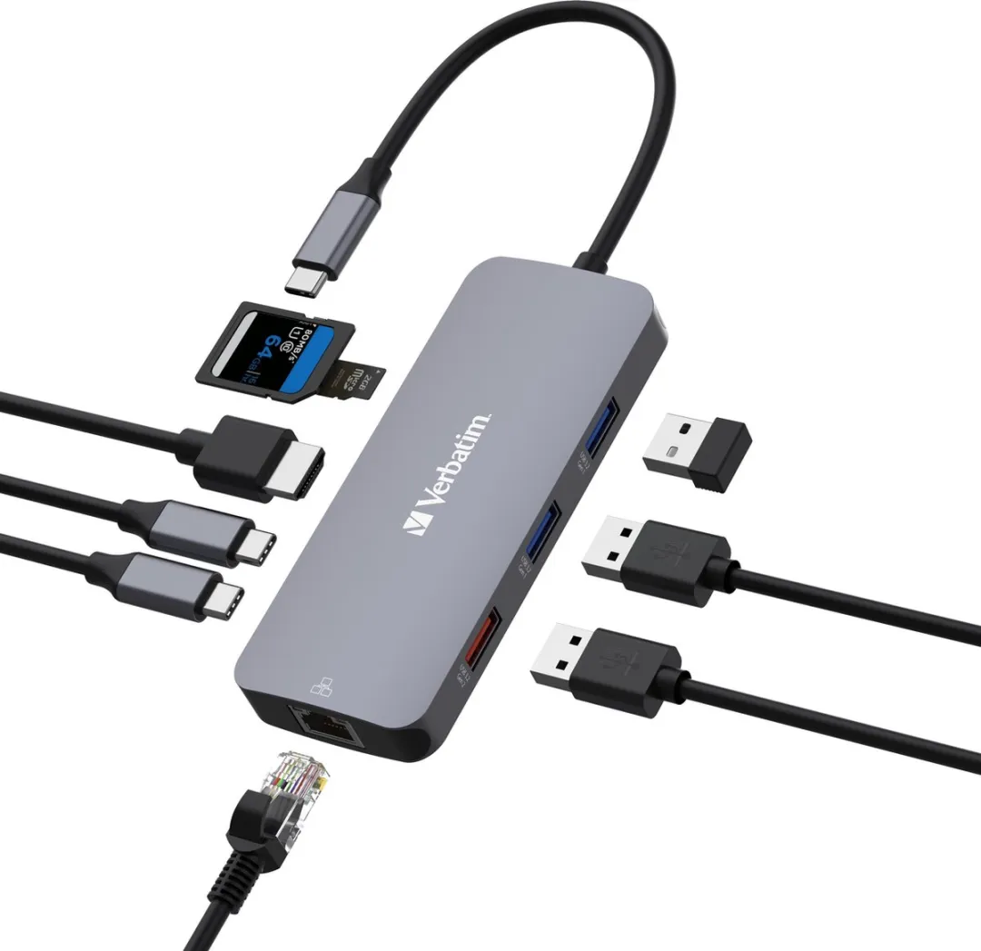 Verbatim Adapterhub USB-C 32152 - HDMI/USB-A/SD/microSD/Ethernet - Zilver