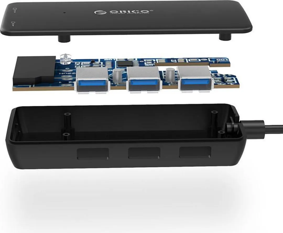 ORICO ORI-H3TS-U3-V1-BK USB3.0 Hub 3x Type-A - SD/MF Kaartlezer - 20cm - Zwart