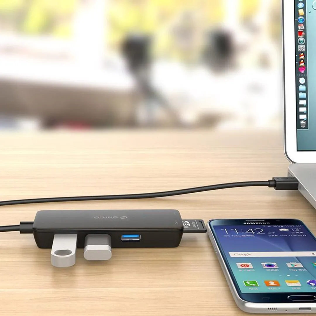 ORICO ORI-H3TS-U3-V1-BK USB3.0 Hub 3x Type-A - SD/MF Kaartlezer - 20cm - Zwart