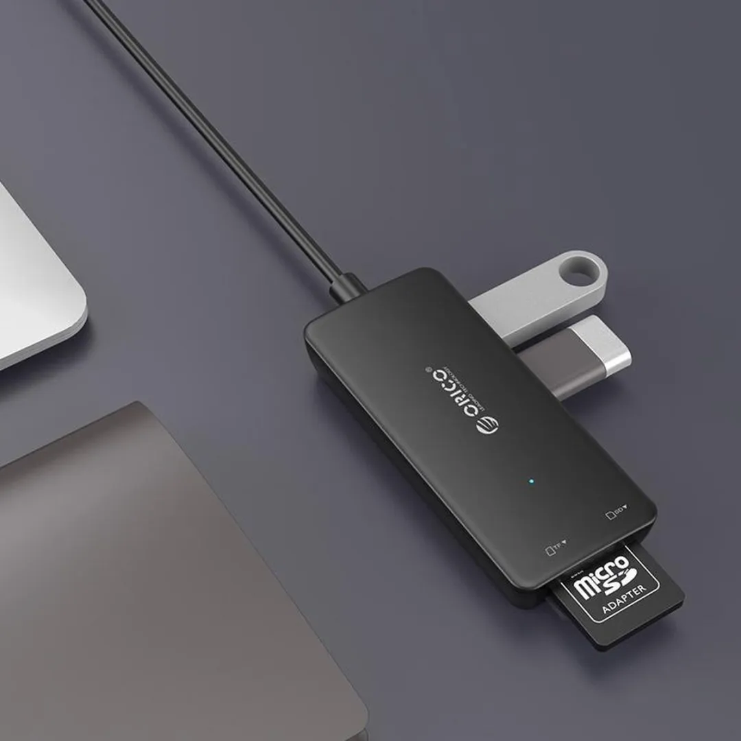 ORICO ORI-H3TS-U3-V1-BK USB3.0 Hub 3x Type-A - SD/MF Kaartlezer - 20cm - Zwart