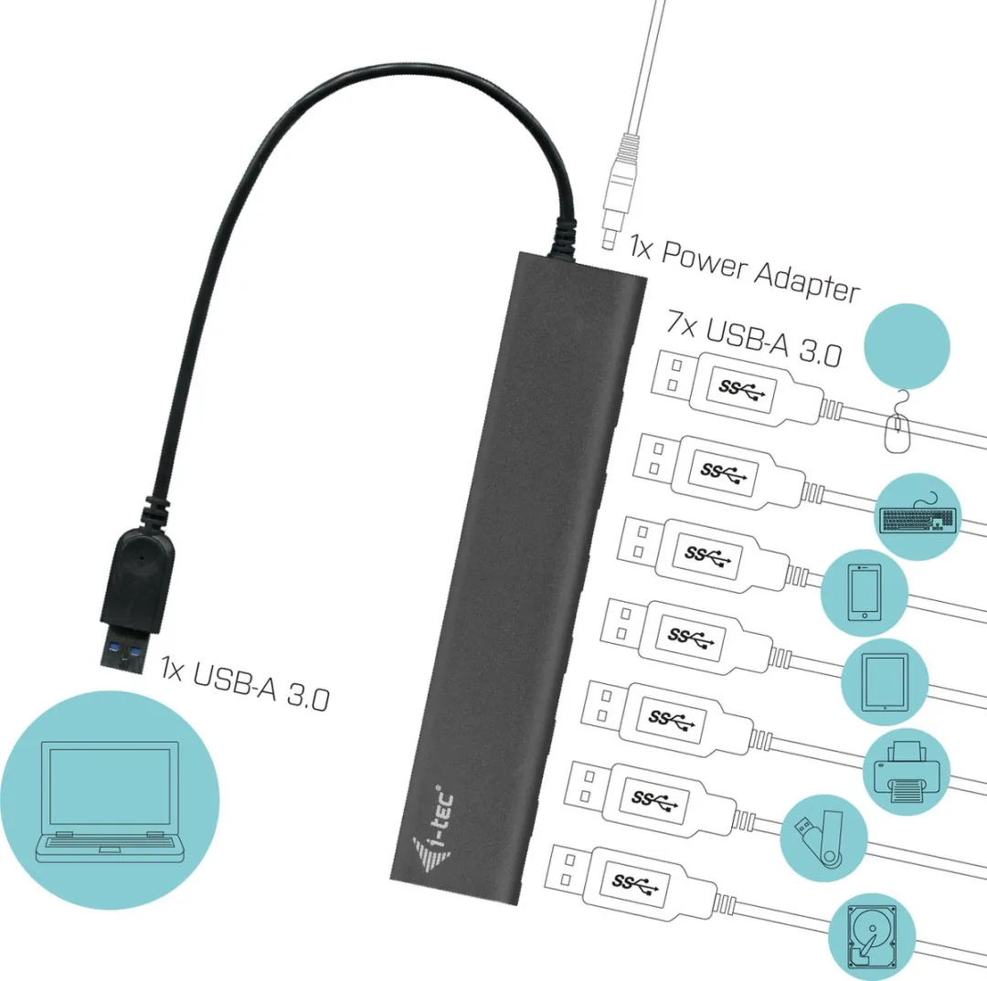 I-tec U3HUB778 USB Hub 7 Poorten - Zilver
