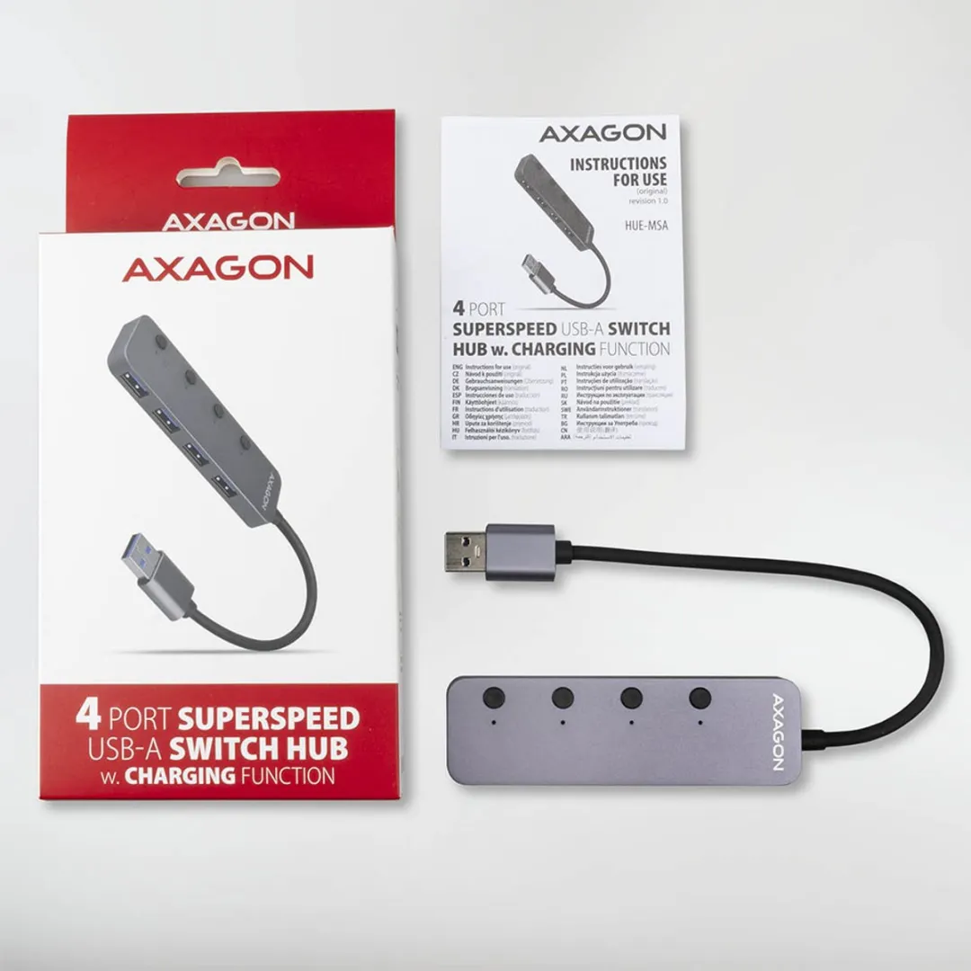 Axagon HUE-MSA USB3.2 Hub 4 Poorten - Grijs - afbeelding 6 van 6