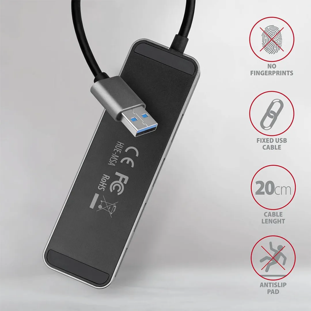 Axagon HUE-MSA USB3.2 Hub 4 Poorten - Grijs - afbeelding 3 van 6