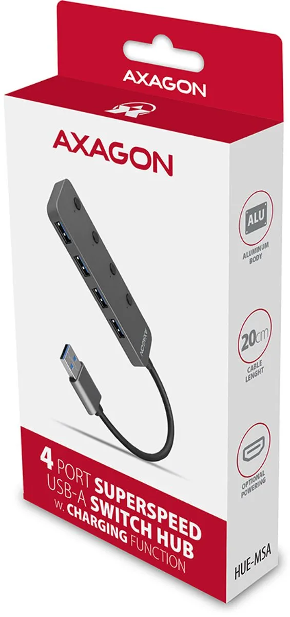Axagon HUE-MSA USB3.2 Hub 4 Poorten - Grijs - afbeelding 5 van 6