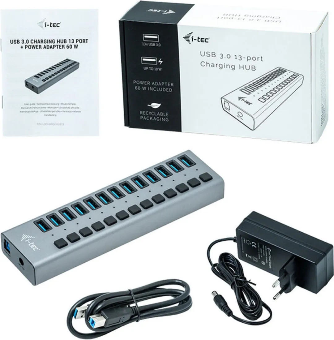 I-tec U3CHARGEHUB13 USB Oplader 13 Poorten 60W - Zwart