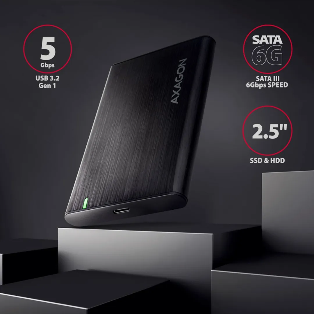 Axagon EE25-A6C USB-C 3.2 Gen 1 Externe HDD-behuizing - Zwart - afbeelding 2 van 6