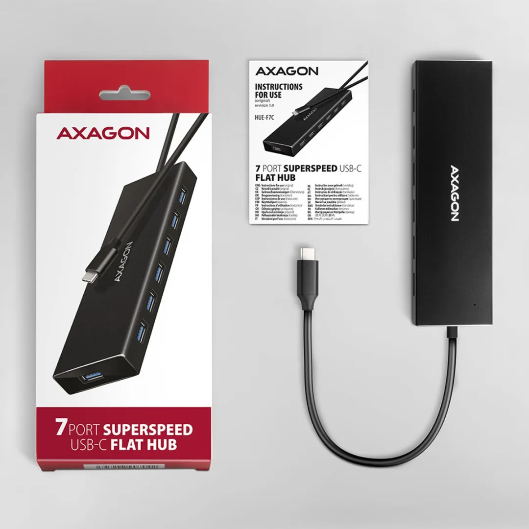 Axagon HUE-F7C USB 3.2 Hub 7 Poorten - Zwart - afbeelding 5 van 6