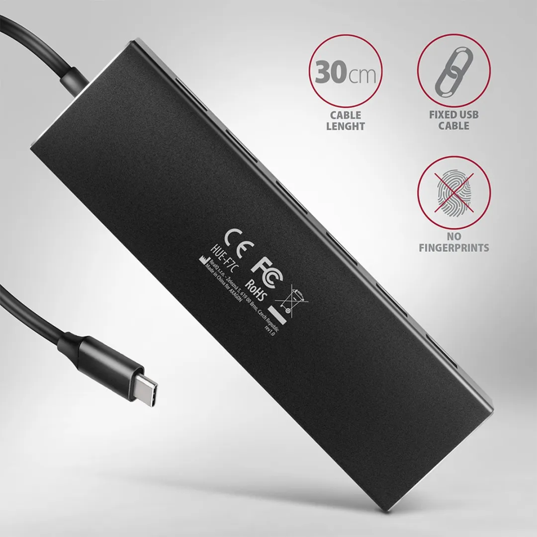Axagon HUE-F7C USB 3.2 Hub 7 Poorten - Zwart - afbeelding 4 van 6