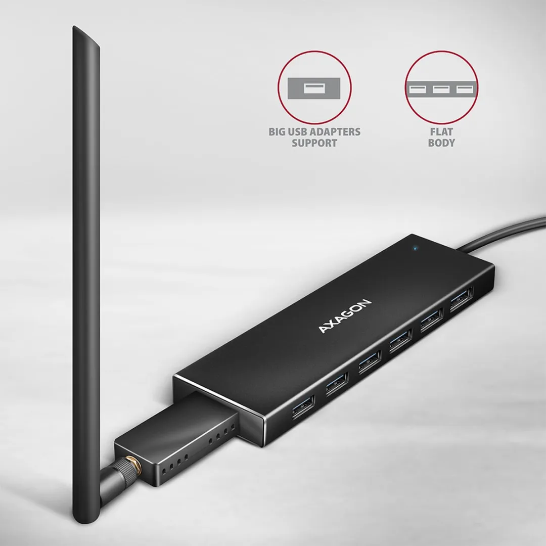 Axagon HUE-F7C USB 3.2 Hub 7 Poorten - Zwart - afbeelding 2 van 6