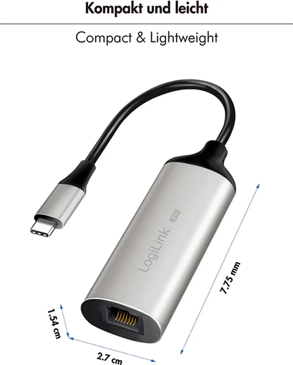 Logilink UA0456 USB-C naar RJ45 Gigabit Ethernet-adapter - Grijs - afbeelding 6 van 6