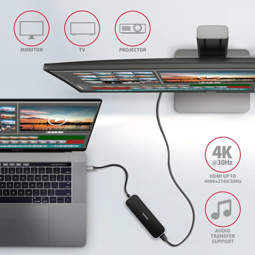 Axagon HMC-6H4A Laptopdock - USB 3.2 Gen 1 - Zwart/Grijs