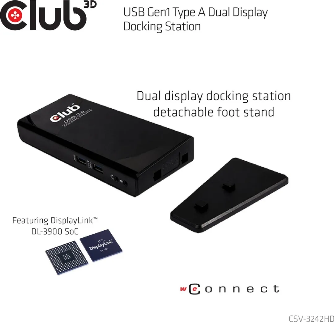Club3D CSV-3242hD USB-A Docking Station - 2 Schermen - Zwart