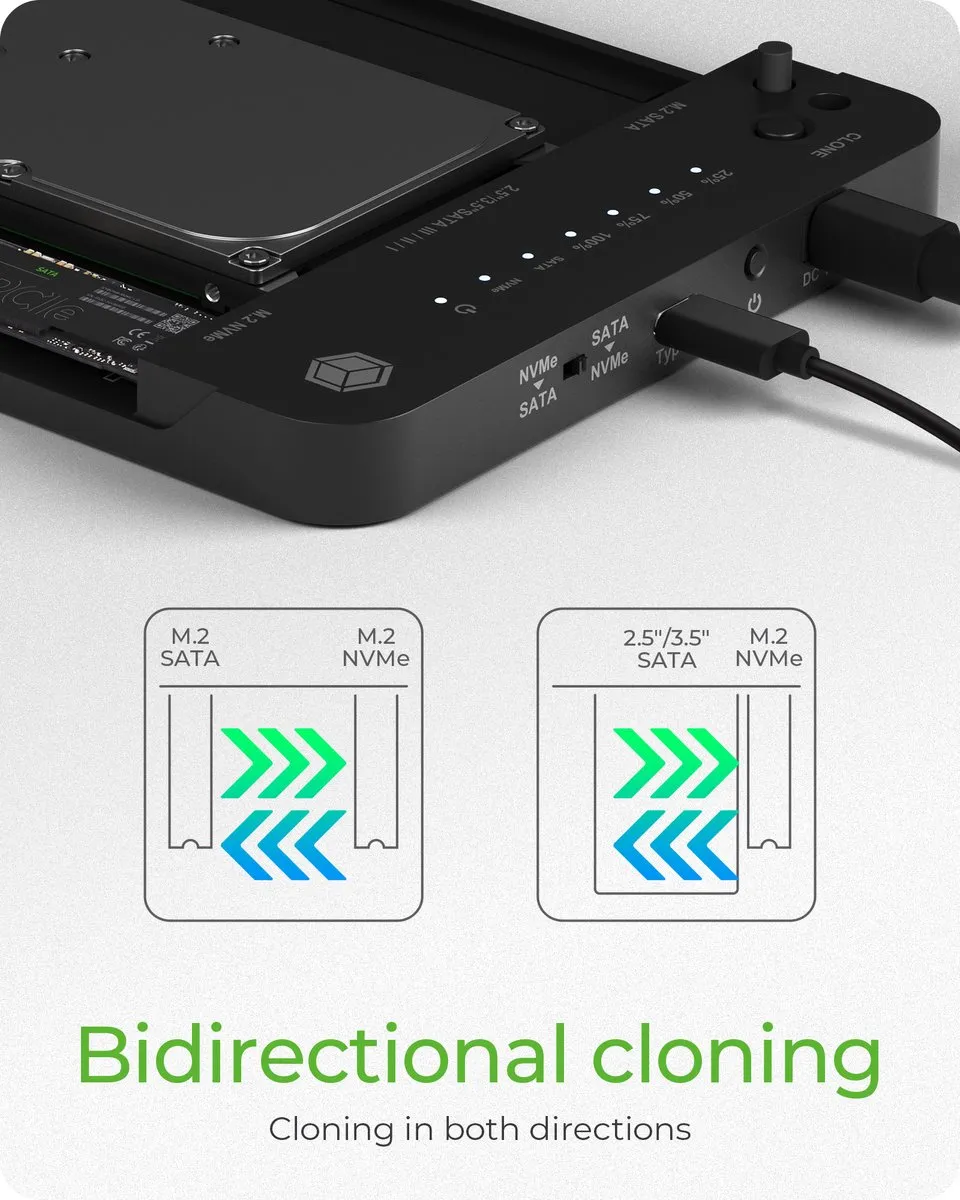 Icy Box IB-2915MSCL-C31 M.2 NVMe & SATA Dockingstation - Zwart