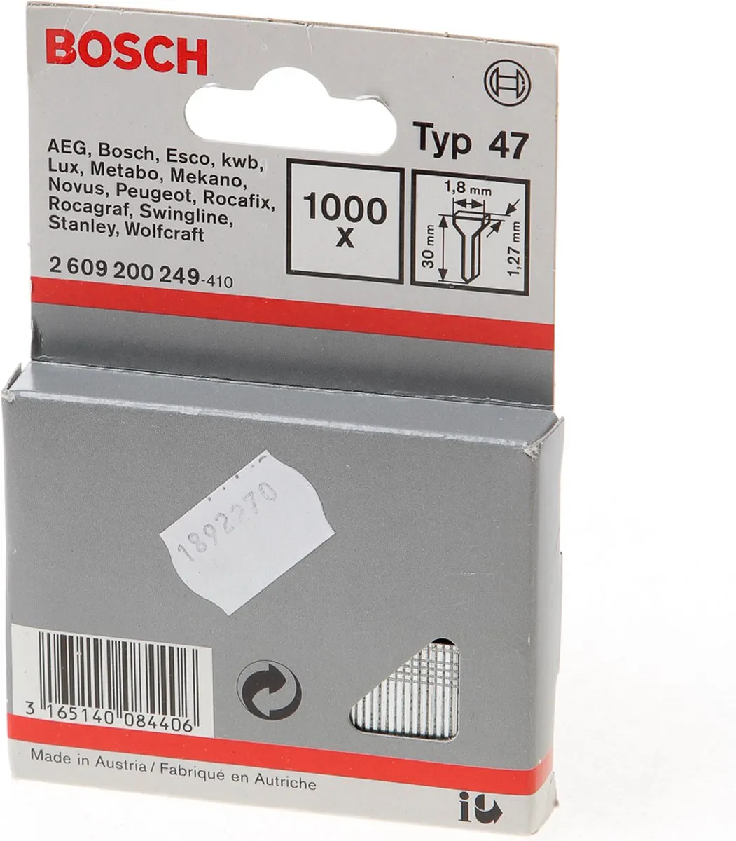 Bosch Spijkers voor Tacker 1,8x1,27x30mm - 1000 Stuks