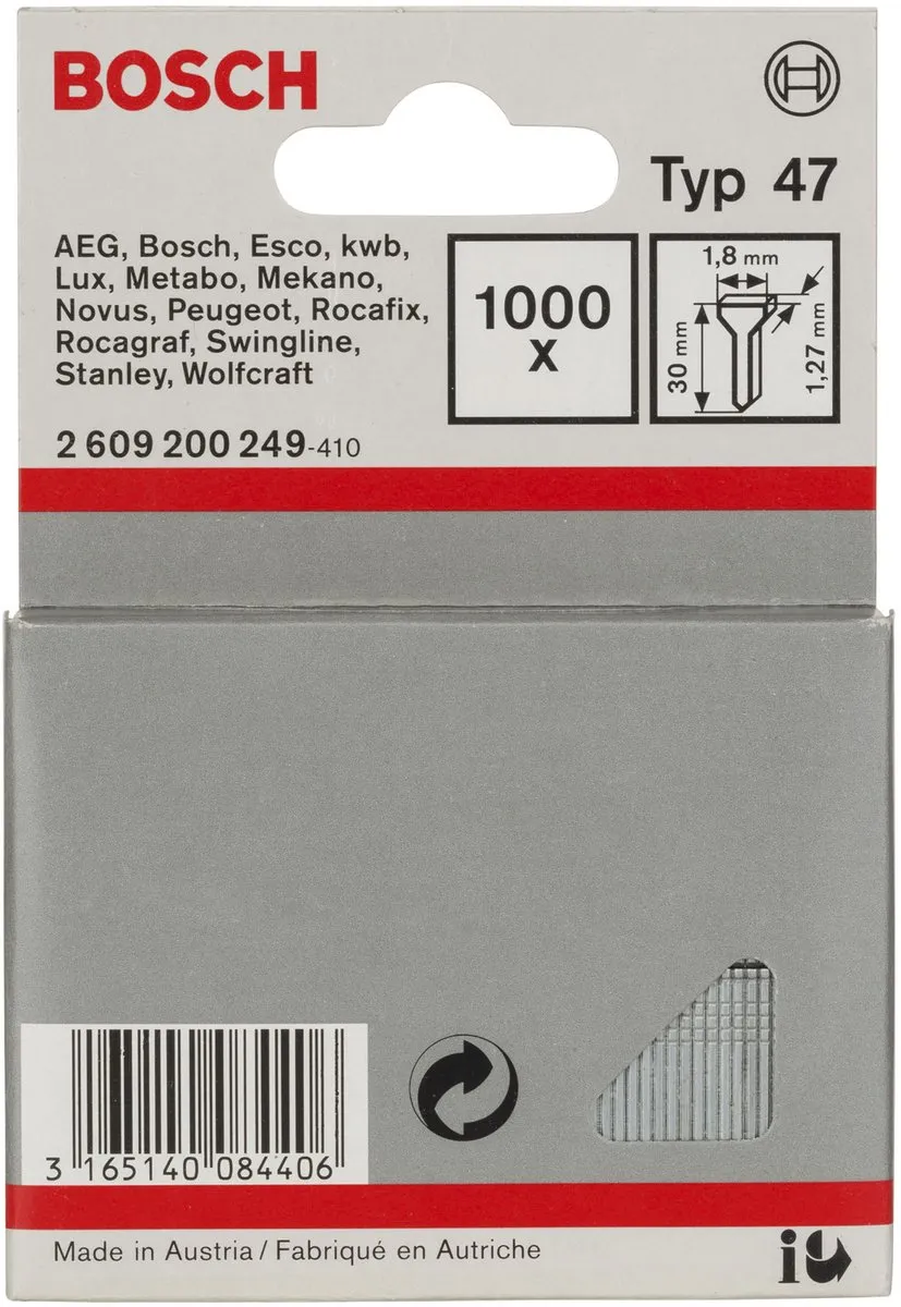 Bosch Spijkers voor Tacker 1,8x1,27x30mm - 1000 Stuks