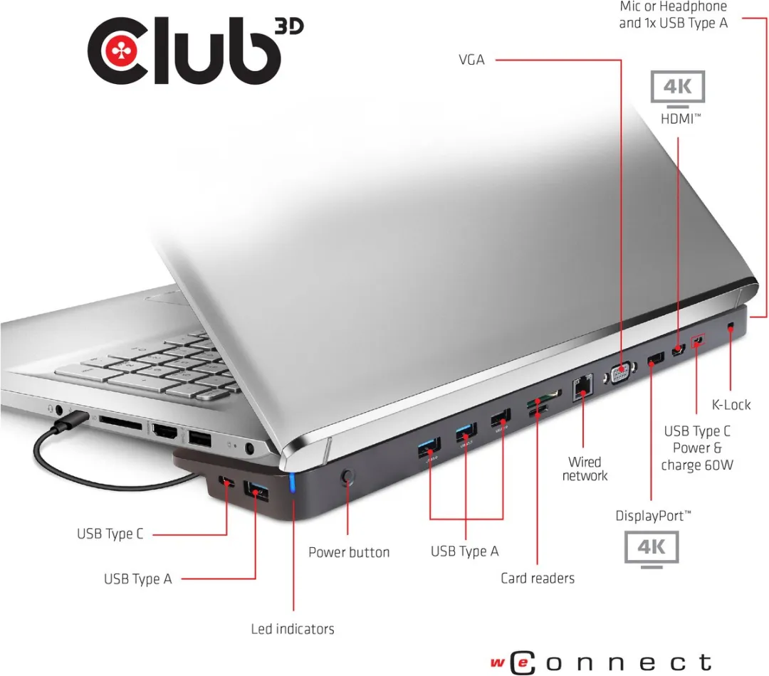 Club3D CSV-1564W100 Universeel Dockingstation - 3 Beeldschermen - 100W PD - Zwart - afbeelding 6 van 6