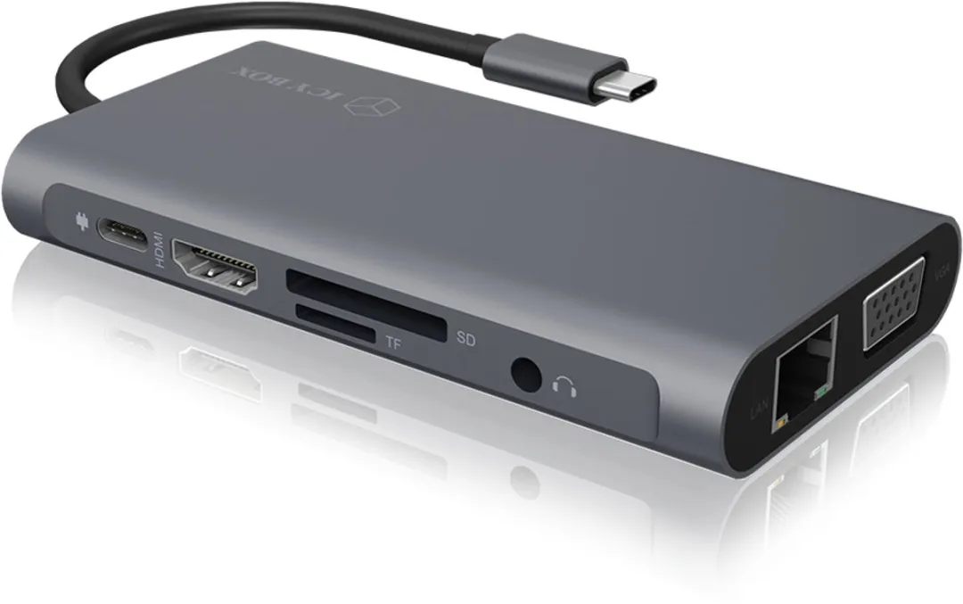 Icy Box IB-DK4040-CPD USB-C 10-in-1 DockingStation 100W - Antraciet