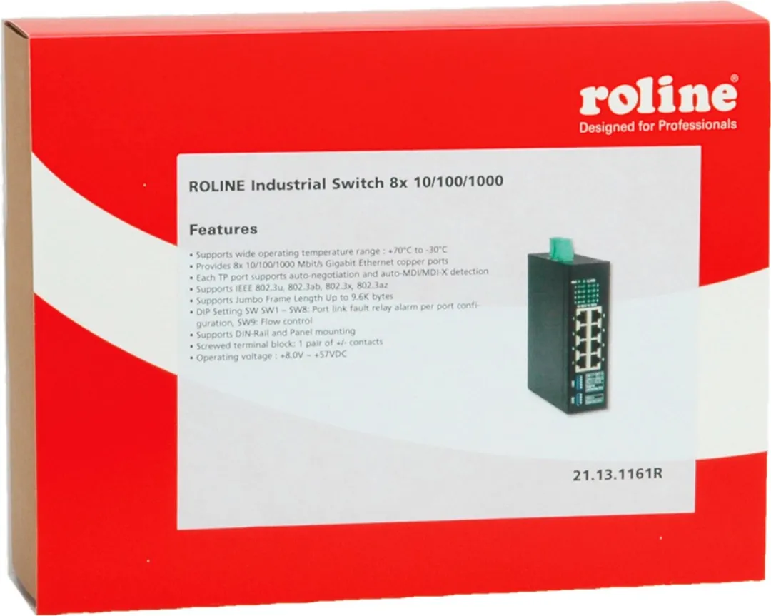 Roline Industriële Gigabit Switch 8x RJ-45 - 8 Poorten - afbeelding 2 van 4