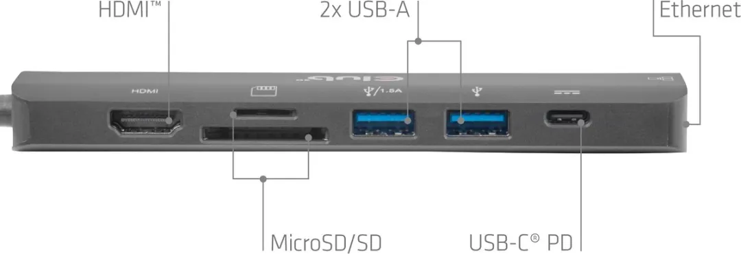 Club3D CSV-2553 USB-C 7-in-1 Hub - HDMI 4K60Hz - RJ45 - Zwart